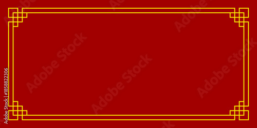 Oriental Chinese Border Ornament on Red Background
