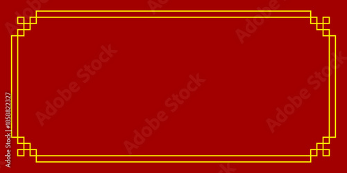 Oriental Chinese Border Ornament on Red Background