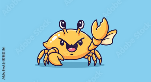 Cute Angry Yellow Crab Cartoon Illustration.