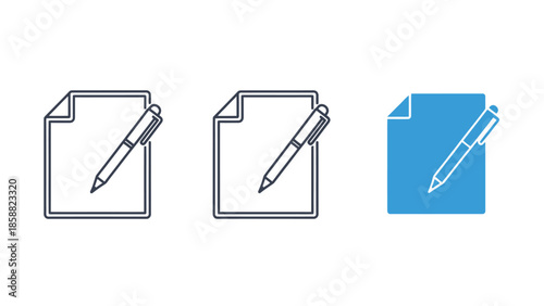 Documents with pens representing writing tasks and paperwork in a linear style
