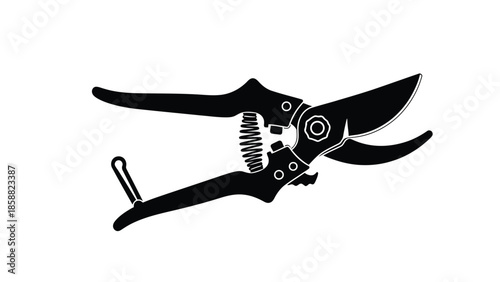Black and white illustration of pruning shears a gardening tool