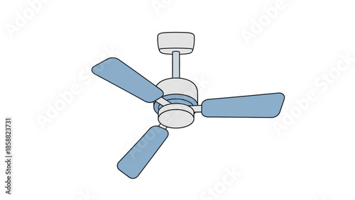 Ceiling fan vector illustration with three blades on white background.