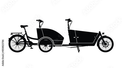 A black silhouette of a cargo tricycle for transporting goods or people