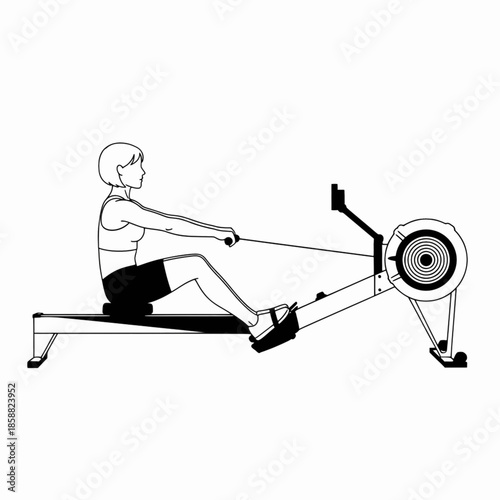 Female athlete training on rowing machine for full body