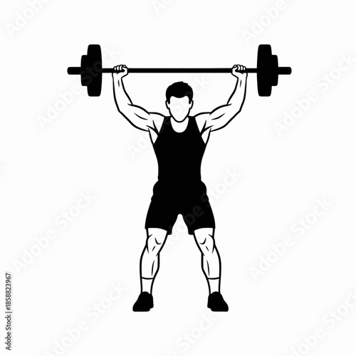 Strong man lifting barbell overhead for shoulder press exercise