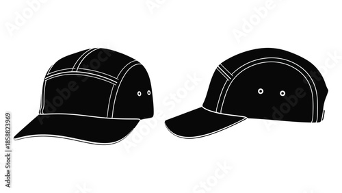 Two black baseball caps in a simple illustrative style are displayed