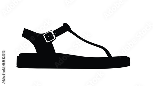 Simple black silhouette of a single thong sandal with a buckle