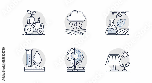 Modern agricultural technology and sustainable farming practices illustrated.