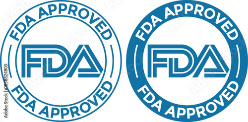 Blue FDA Approved Vector Badge Set with Outline and Solid Stamp Versions