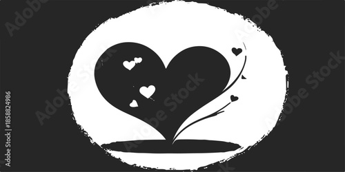 Vector illustration of a black silhouette heart with wings, a romantic symbol of love and passion for a Valentine's Day design