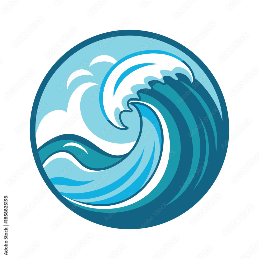 Naklejka premium Blue Ocean Wave Logo Design