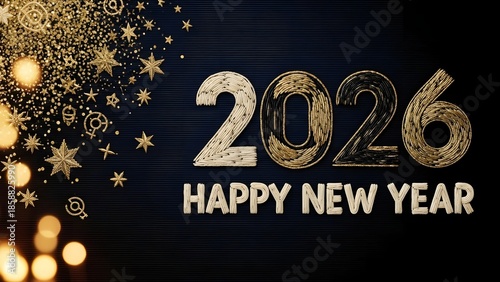 Happy new year 2026 celebration with golden sparkles