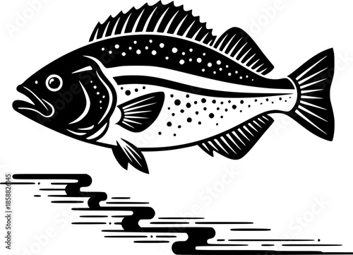 Minimalist flounder illustration in sumi-e art style with flowin
