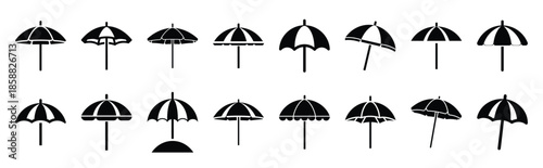 beach umbrella silhouette icon set
