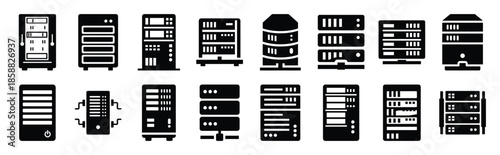 data server silhouette icon set