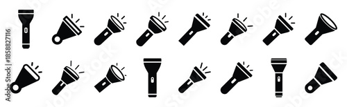 flashlight beam silhouette icon set