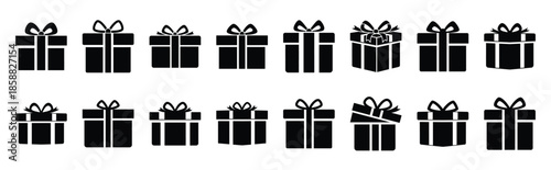 gift box silhouette icon set