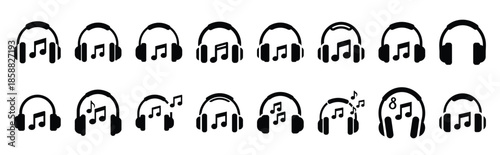 headphone music silhouette icon set