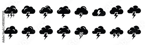 lightning cloud silhouette icon set