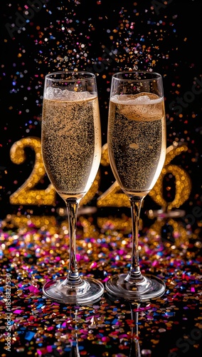 Sparkling Champagne Flutes Arridst Festive Confetti