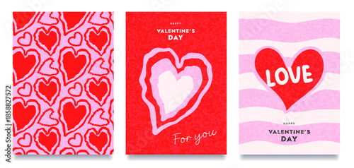 big heart creative greeting card vertical, modern abstract , Valentine's Day backgrounds, hand drawn vector illustration