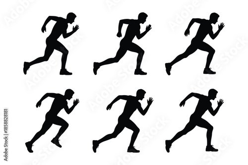 Athletic Running Man Silhouettes in Sprint Motion