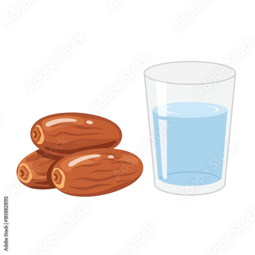 Illustration of dates and a glass of water on a clean surface