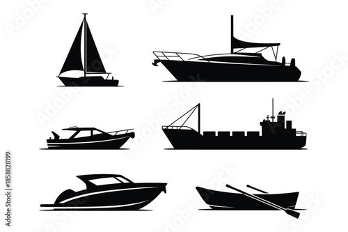 Marine Transport and Boat Silhouettes for Sea Travel