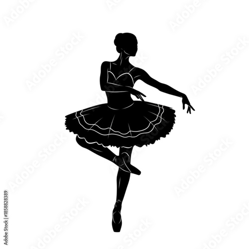 Silhouette of a Female Ballet Dancer Isolated On Transparent Background.