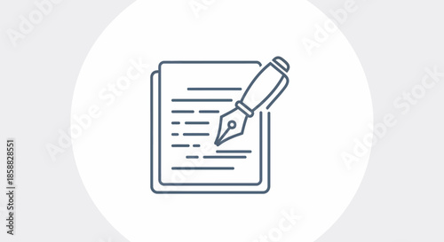 Pen writing on paper, creating content, drafting a document, or signing.