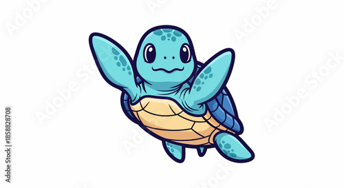 Cute cartoon sea turtle swimming happily with flippers up.
