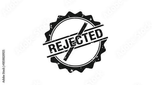 A black and white rejected stamp with a circular and jagged design