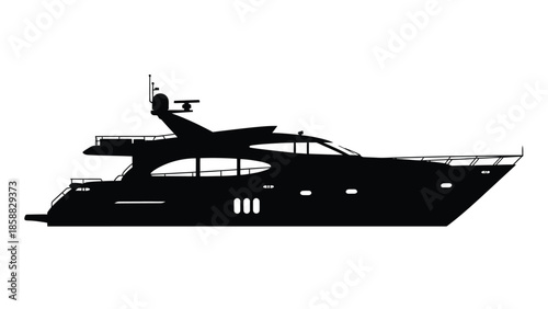 A sleek silhouette of a modern yacht against a plain white background