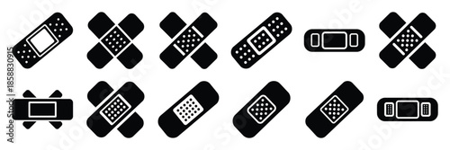 Collection of Silhouette bandage medical icon set isolated on transparent background. Vector illustration set.