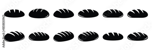 Collection of Silhouette bread loaf icon set isolated on transparent background. Vector illustration set.