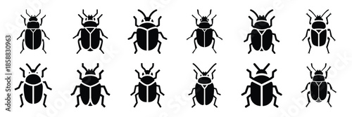 Collection of Silhouette bug insect icon set isolated on transparent background. Vector illustration set.
