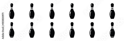 Collection of Silhouette bowling pin icon set isolated on transparent background. Vector illustration set.