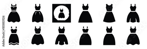 Collection of Silhouette dress fashion icon set isolated on transparent background. Vector illustration set.