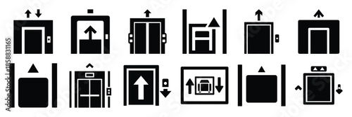 Collection of Silhouette elevator lift icon set isolated on transparent background. Vector illustration set.