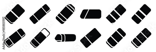 Collection of Silhouette eraser tool icon set isolated on transparent background. Vector illustration set.