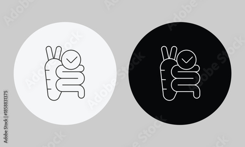 Healthy Digestion and Gut Wellness Icon Featuring Carrot and Intestine with Checkmark Symbol for Nutrition and Diet Vector Illustration