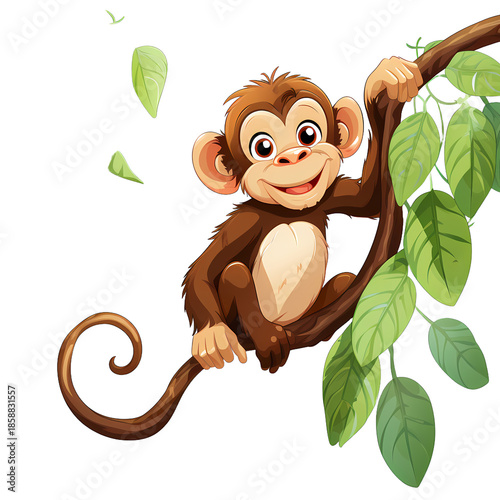 Playful Monkey Swinging on Vine Outdoors
