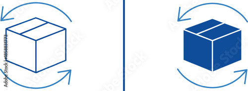 Box Icons: Depicting concepts of rotation and delivery using minimalist box icons and surrounding circular arrows, designed to represent versatile ideas.