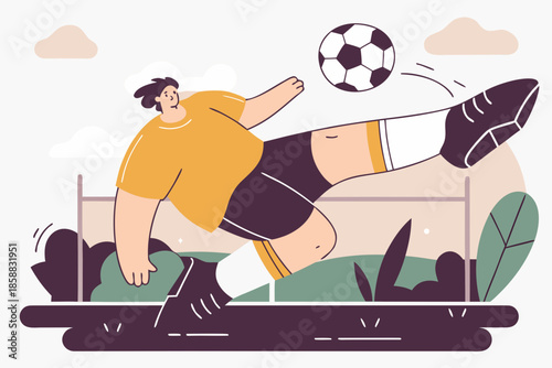 Soccer Player's Kick: Witness the dynamic energy as a soccer player kicks the ball with precision and power. The illustration captures a moment of skillful athleticism against a playful background.