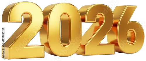 Glossy gold 3d numbers 2026 perspective view for calendar