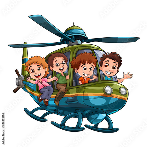 Exciting Helicopter Ride for Children Illustration