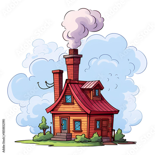 Chimney Smoke Rising from House Vector