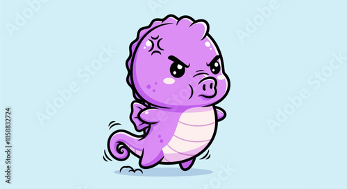 Cute Angry Purple Seahorse Character Illustration.