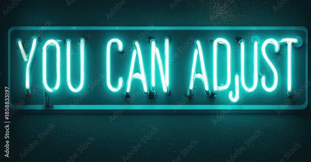 Obraz premium Bright neon sign displays positive message. Turquoise glow contrasts dark background. Simple, modern aesthetic. Encouraging words visible.