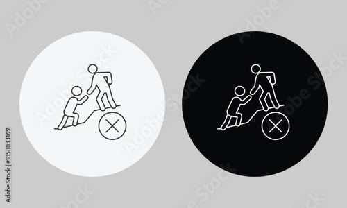 Leadership Support and Mentorship Restriction Icon, Minimalist Line Art Vector for Toxic Workplace Guidance, Failed Career Assistance, Social Inequality, and Barrier to Success Symbol